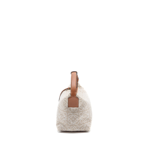 Loewe small Cubi bag anagram jacquard / calfskin beige / brown GHW