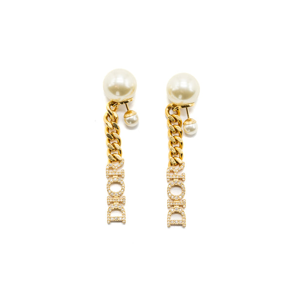 Dior Letter Dropped Earrings Crystal/Pearl Gold Tone