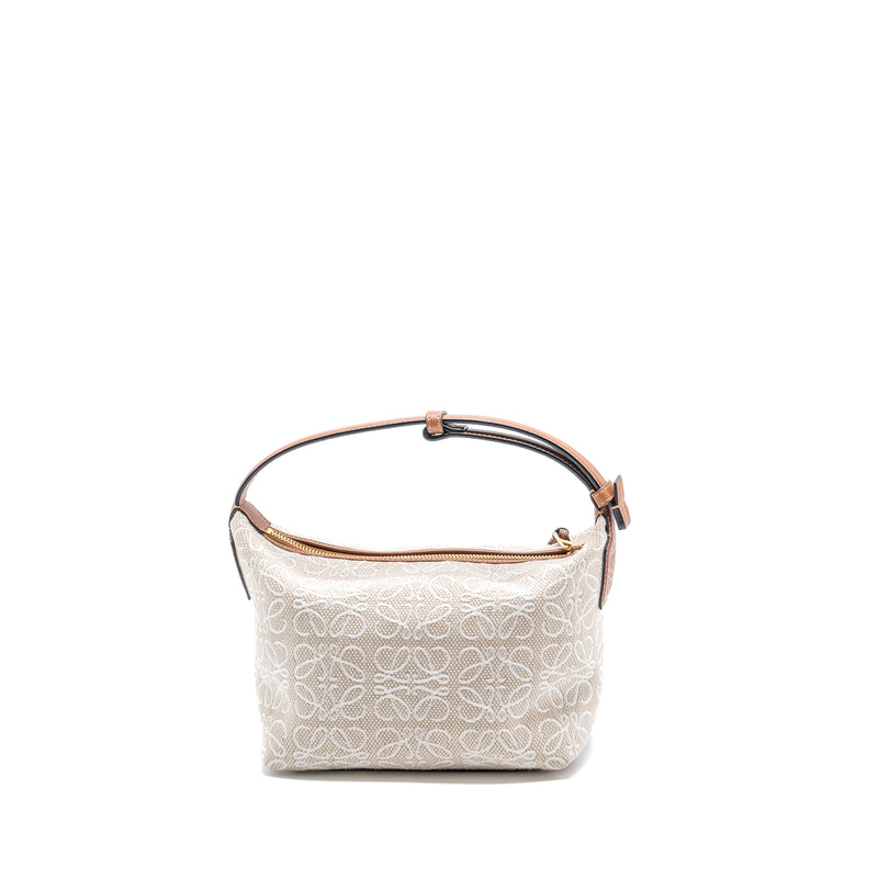Loewe small Cubi bag anagram jacquard / calfskin beige / brown GHW