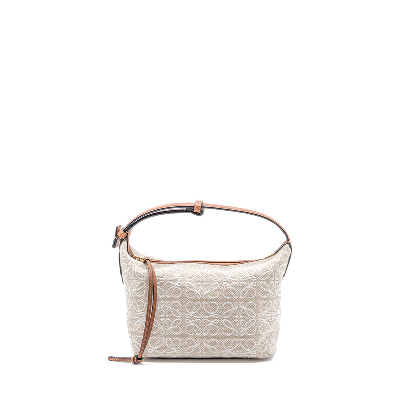 Loewe small Cubi bag anagram jacquard / calfskin beige / brown GHW
