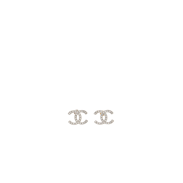 Chanel 22C CC Logo Earrings Crystal SHW