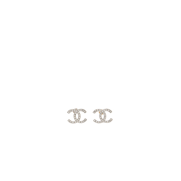 Chanel 22C CC Logo Earrings Crystal SHW