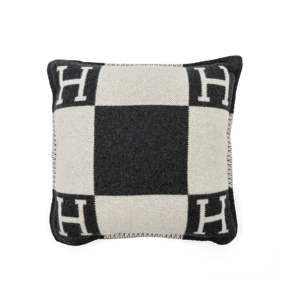 Hermes Avalon Pillow, Small Model Écru/Gris Foncé