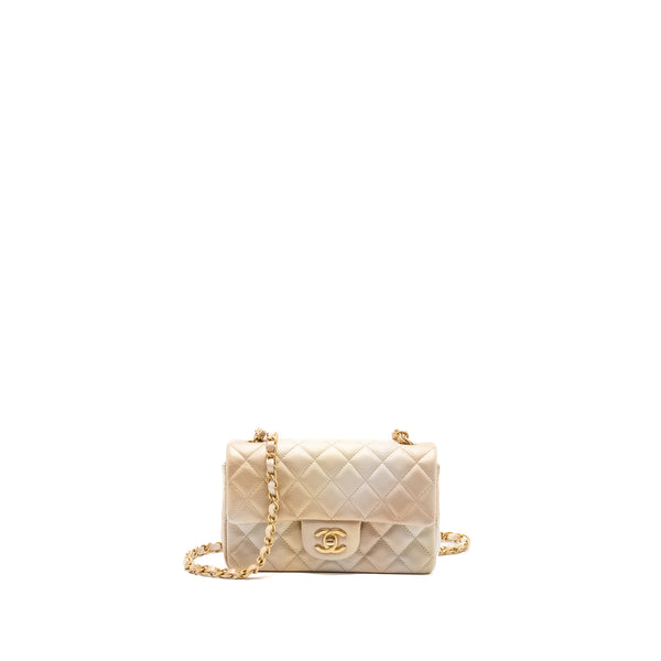 Chanel 22C mini Rectangle Flap Bag Goatskin Ombré Beige Brushed GHW (microchip)