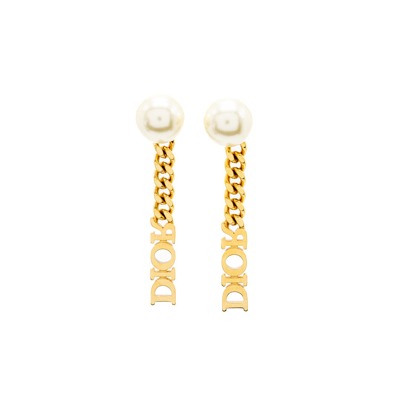 Dior Letter Dropped Earrings Crystal/Pearl Gold Tone