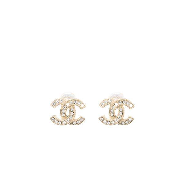 Chanel Classic CC Logo Earrings Crystal LGHW