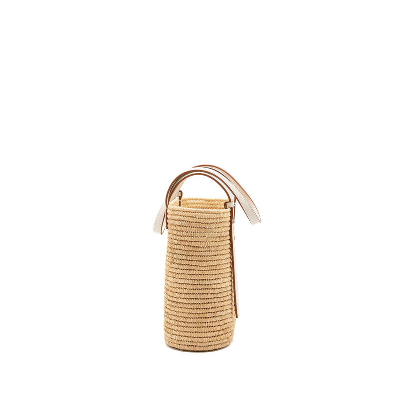 Loewe Small Square Basket Bag Raffia/Calfskin White SHW