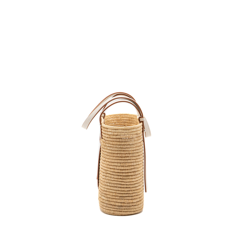 Loewe Small Square Basket Bag Raffia/Calfskin White SHW