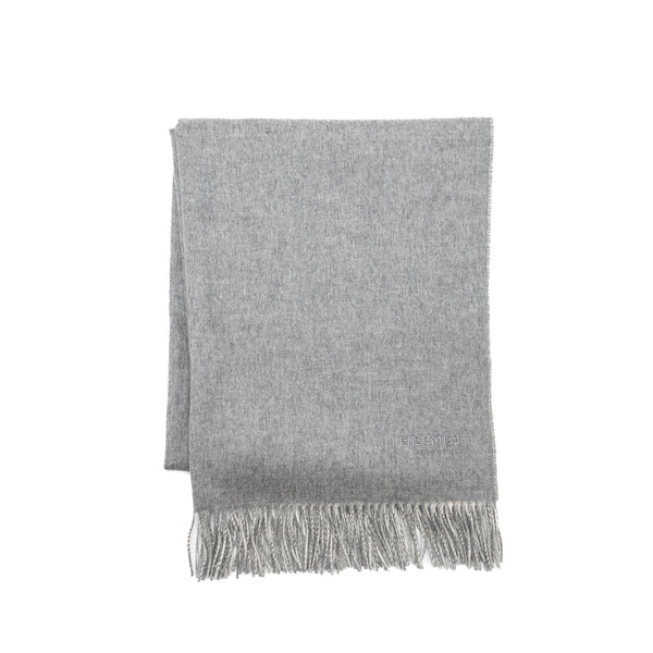 Hermes Double Face Stole Scarf Cashmere Gris Flanelle/Ivoire