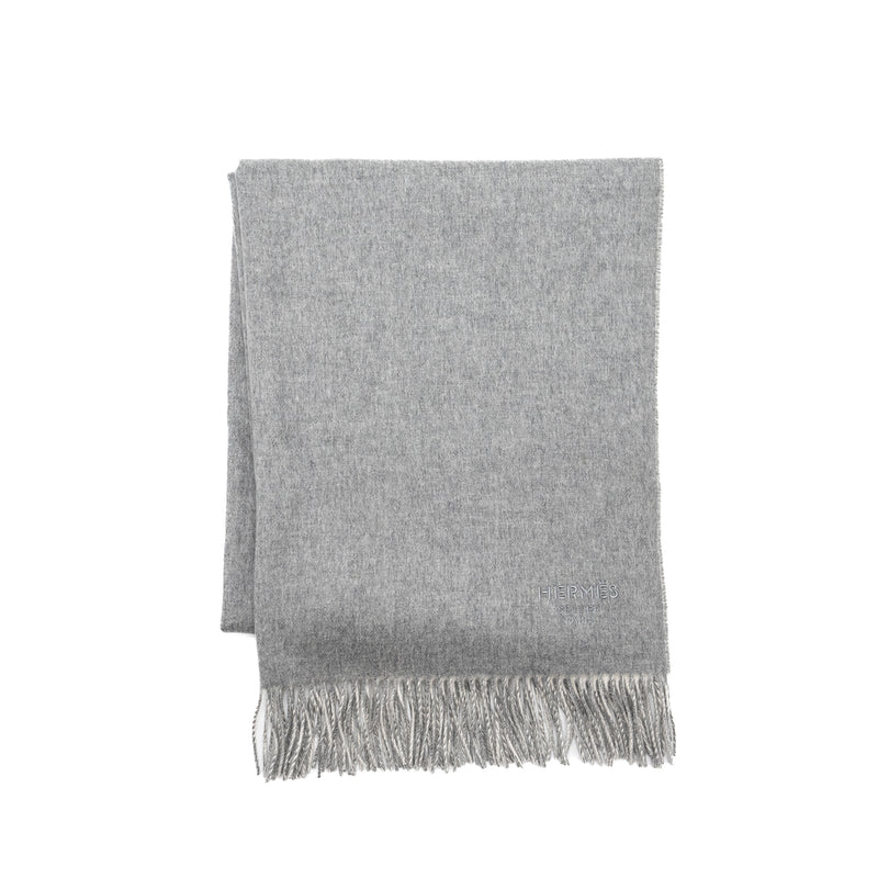 Hermes Double Face Stole Scarf Cashmere Gris Flanelle/Ivoire