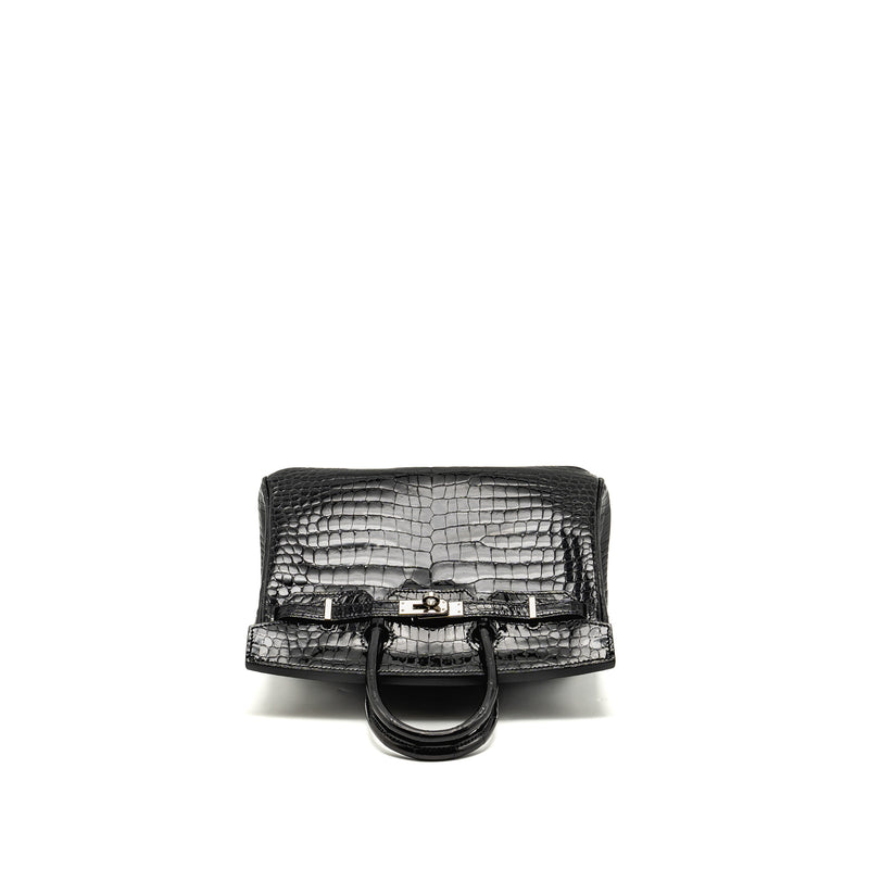 Hermes birkin 25 Shiny crocodile porosus black SHW stamp Z