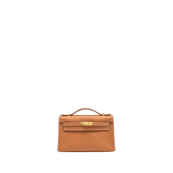 Hermes Kelly Pochette Swift Gold GHW Stamp W