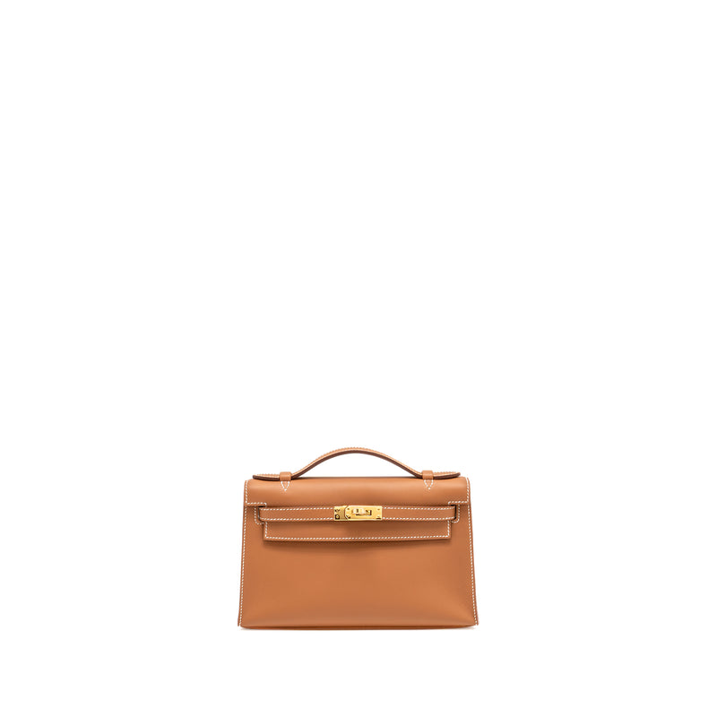 Hermes Kelly Pochette Swift Gold GHW Stamp W
