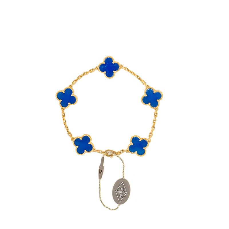 Van Cleef & Arpels Vintage Alhambra Bracelet 5 Motifs Agate Yellow Gold