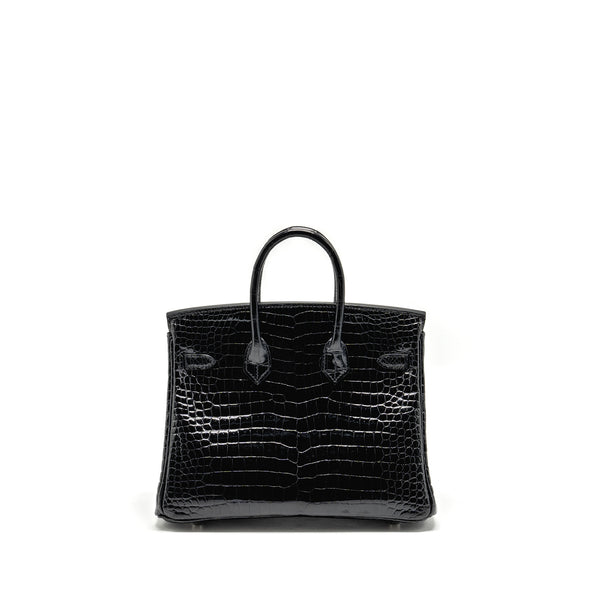 Hermes birkin 25 Shiny crocodile porosus black SHW stamp Z