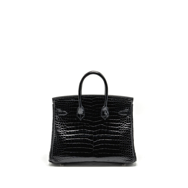 Hermes birkin 25 Shiny crocodile porosus black SHW stamp Z