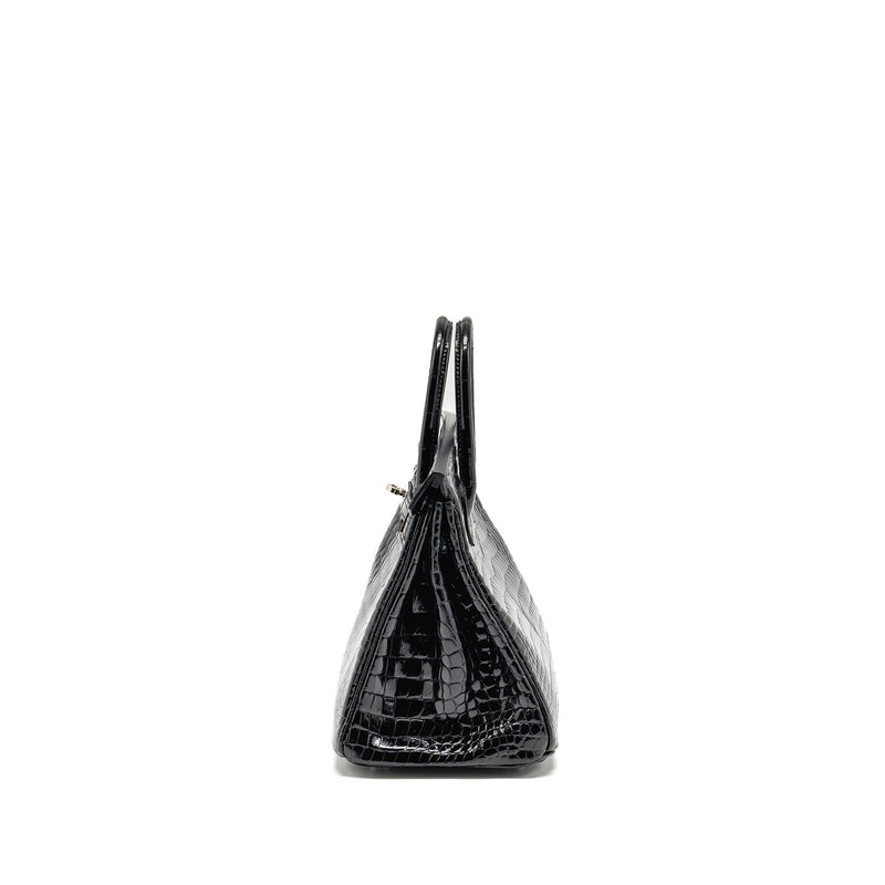 Hermes birkin 25 Shiny crocodile porosus black SHW stamp Z