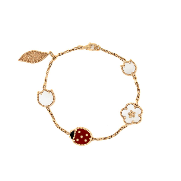Van Cleef & Arpels Lucky Spring Bracelet 5 Motifs Rose Gold/White Mother Of Pearl/Carnelian/Onyx