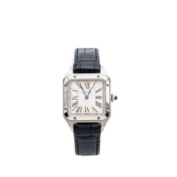 Cartier Santos-Dumont Watch Small Model, Blue Alligator Bracelet with Ardillon Buckle Stainless Steel Ref: CRWSSA0023