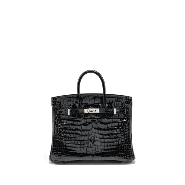 Hermes birkin 25 Shiny crocodile porosus black SHW stamp Z