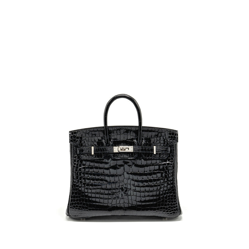 Hermes birkin 25 Shiny crocodile porosus black SHW stamp Z