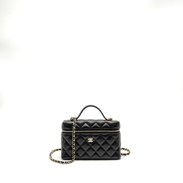 Chanel 25p CC Top Handle Vanity with Chain Caviar Black LGHW (microchip)