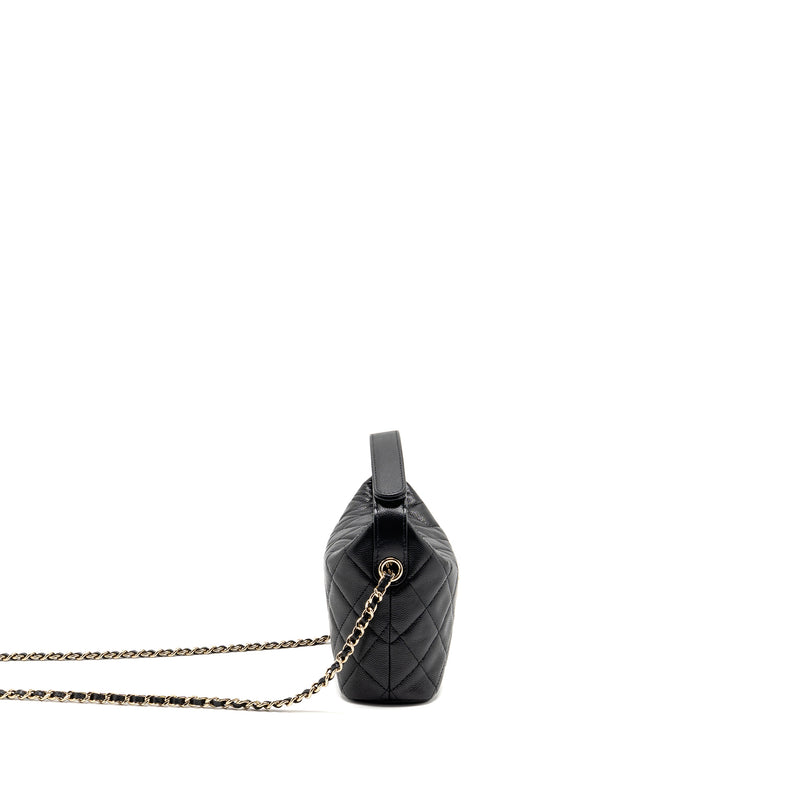 Chanel 25c detail Logo quilted hobo bag caviar black GHW (microchip)