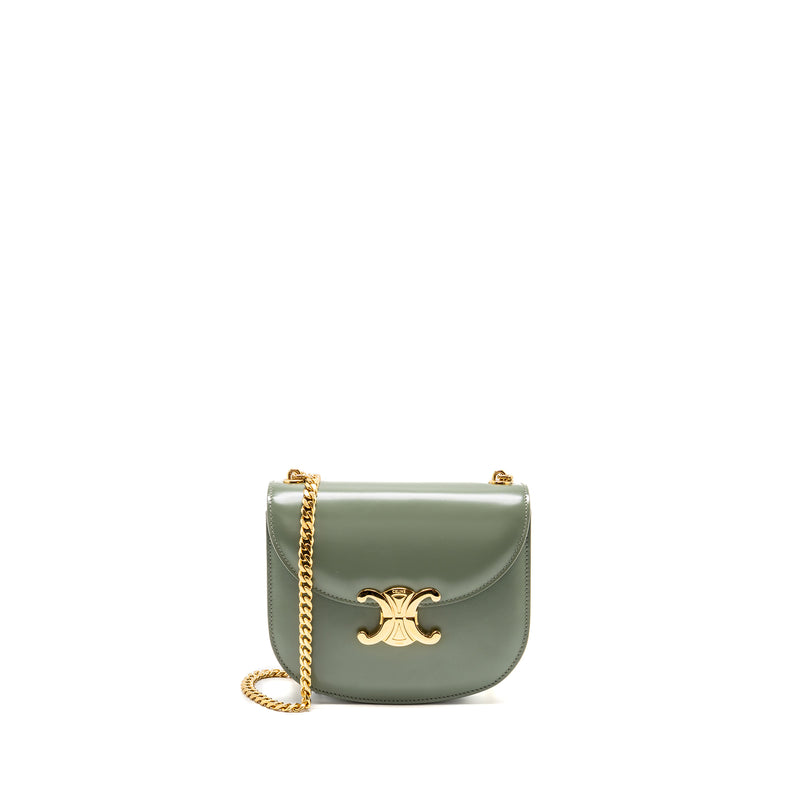 Celine Besace Clea Triomphe Chain Bag Shiny Calfskin Green GHW