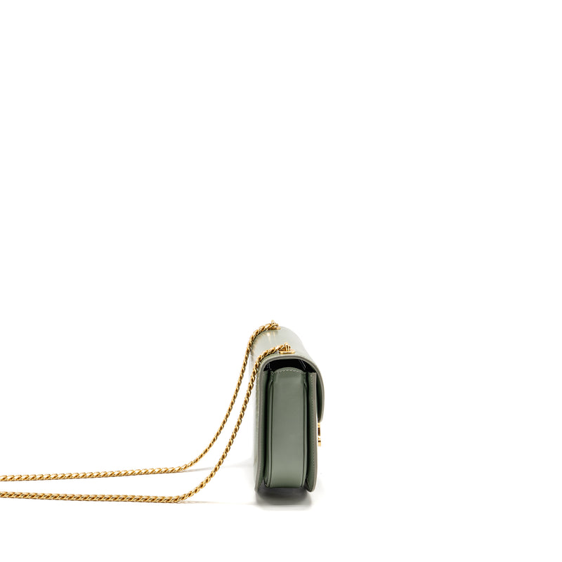 Celine Besace Clea Triomphe Chain Bag Shiny Calfskin Green GHW