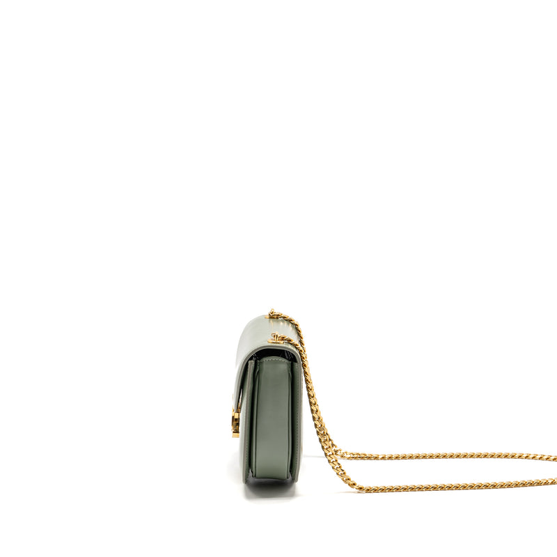 Celine Besace Clea Triomphe Chain Bag Shiny Calfskin Green GHW