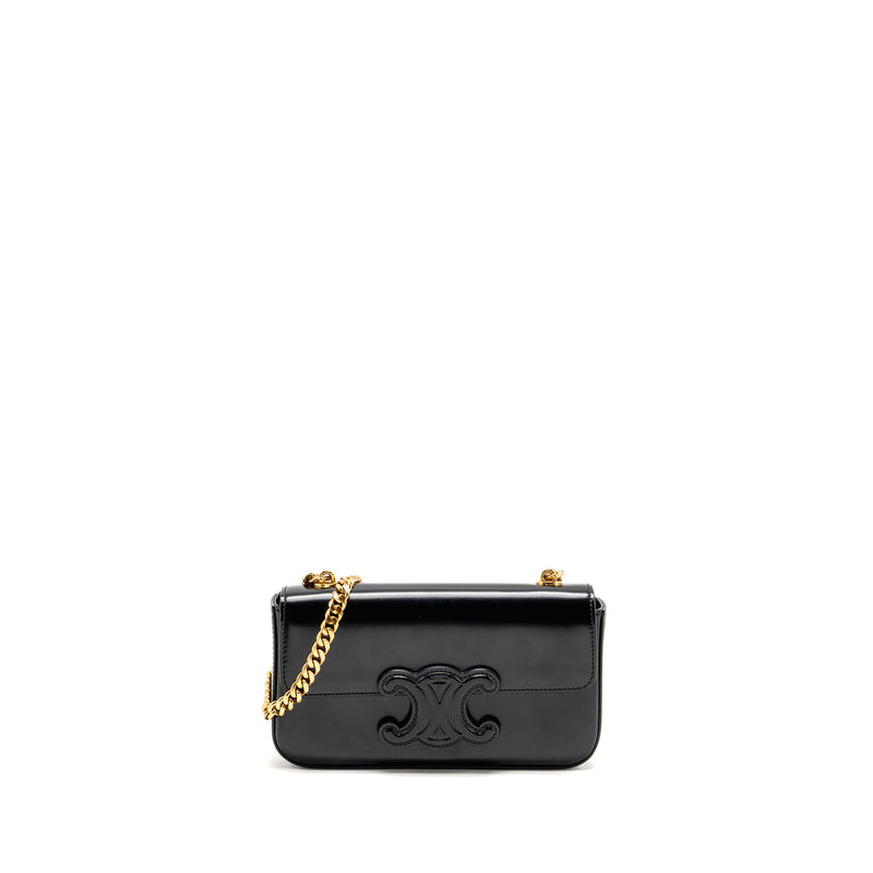 Celine Cuir Triomphe Chain Shoulder Bag Shiny Calfskin Black GHW