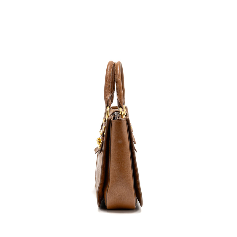 Miu Miu Madras Tote Bag Calfskin Brown GHW