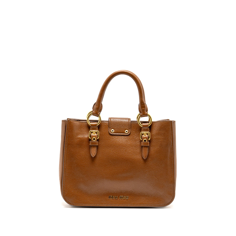 Miu Miu Madras Tote Bag Calfskin Brown GHW