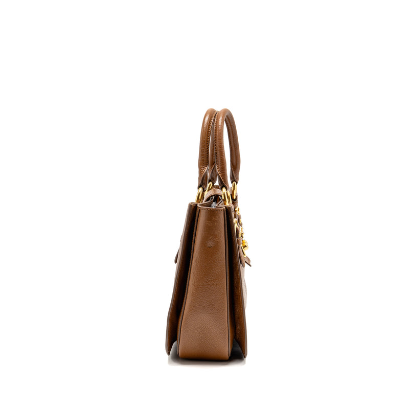 Miu Miu Madras Tote Bag Calfskin Brown GHW