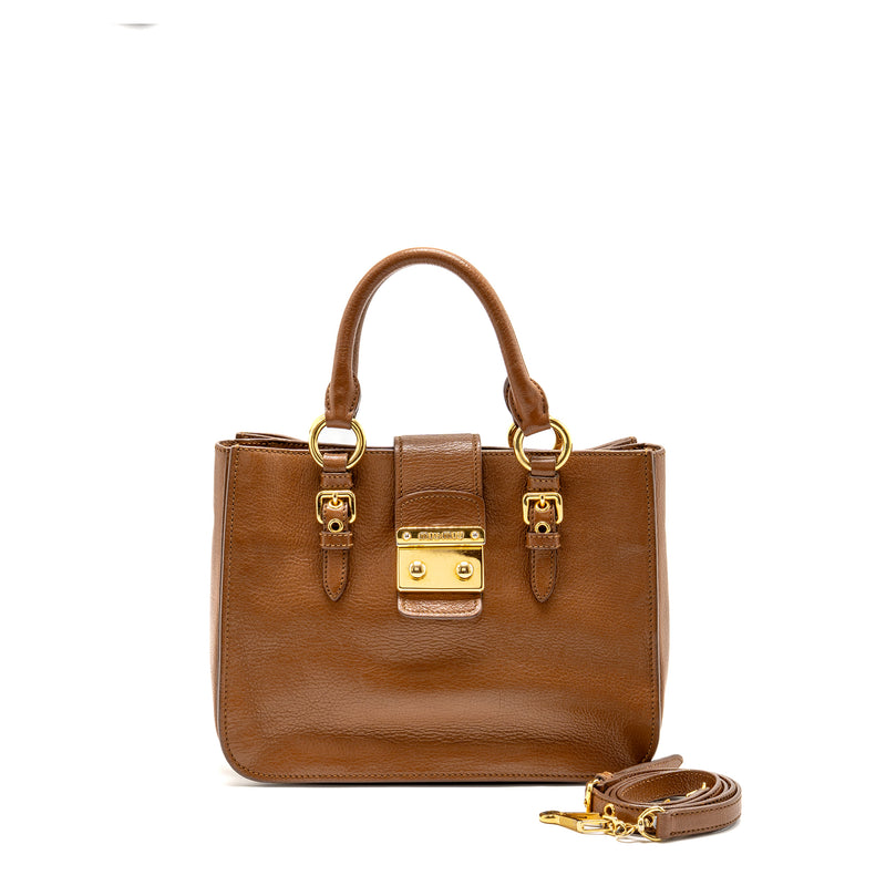 Miu Miu Madras Tote Bag Calfskin Brown GHW