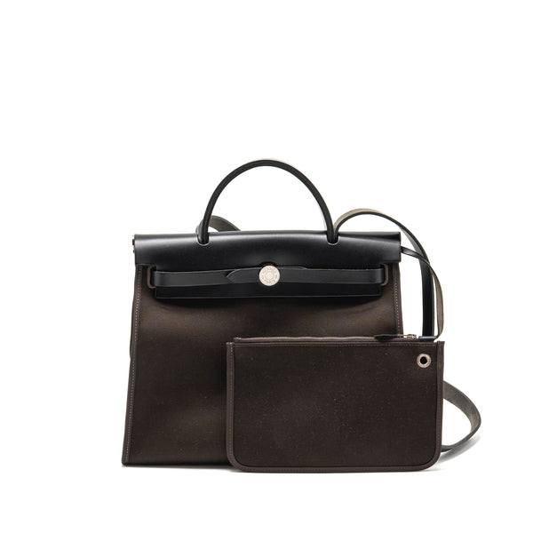 Hermes Herbag 31 Zip Bag Canvas/Hunter Leather Ebene/Noir SHW Stamp D