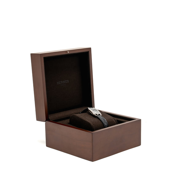 Hermes Cape Cod Watch Small Model 31mm Steel Case with Diamonds, Alligator Black Strap