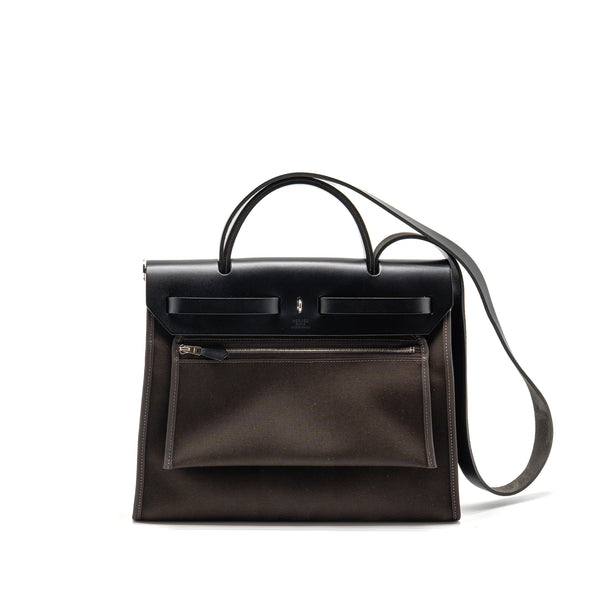 Hermes Herbag 31 Zip Bag Canvas/Hunter Leather Ebene/Noir SHW Stamp D