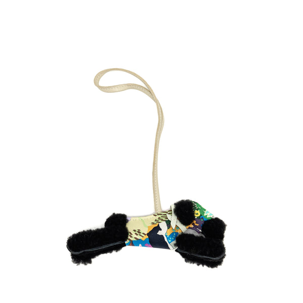 Hermes Budy Shearing Bag Charm Craie/Vert Fizz/Multicolour Silk Stamp B