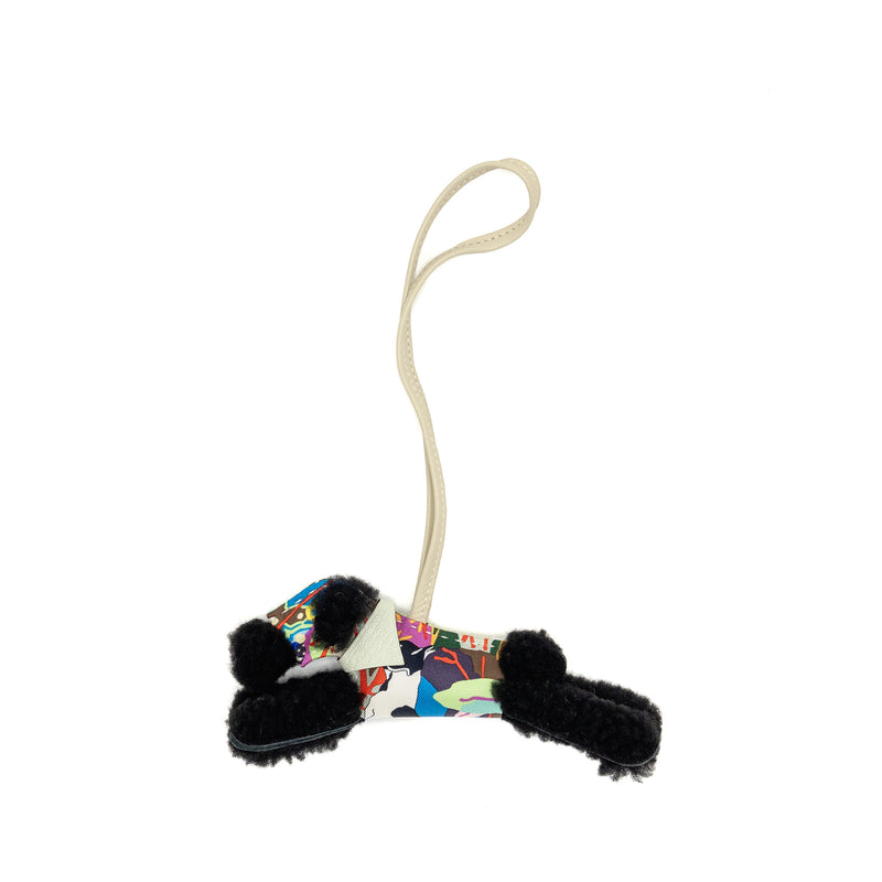Hermes Budy Shearing Bag Charm Craie/Vert Fizz/Multicolour Silk Stamp B