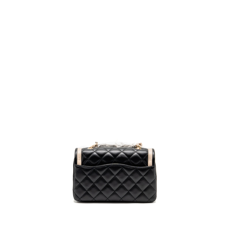 Chanel 23B Quilted Mini Rectangular Flap Bag Lambskin Black/Beige LGHW (Microchip)