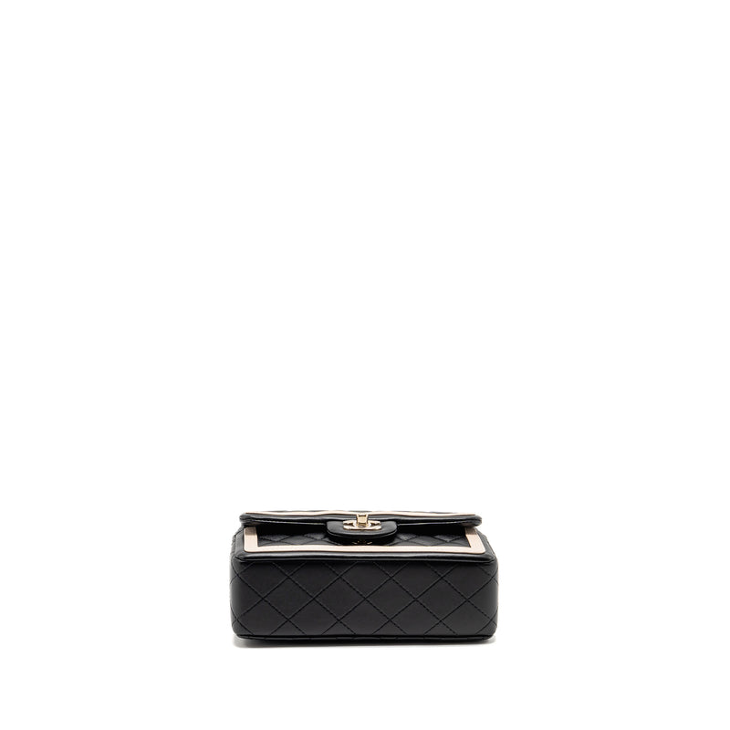 Chanel 23B Quilted Mini Rectangular Flap Bag Lambskin Black/Beige LGHW (Microchip)
