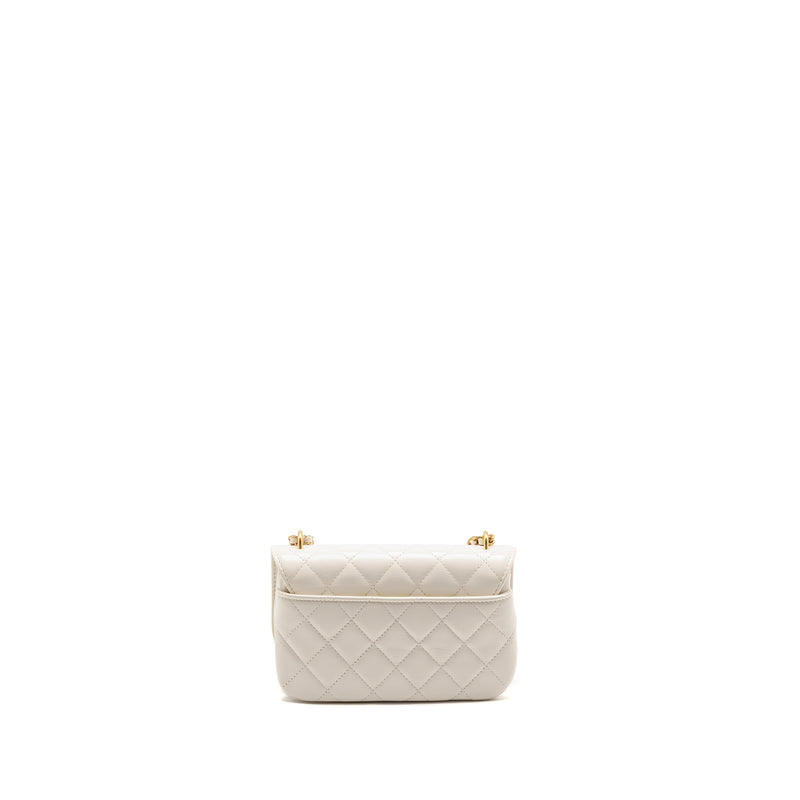 Chanel Flap Phone Holder with Chain Shiny Lambskin White GHW (Microchip)