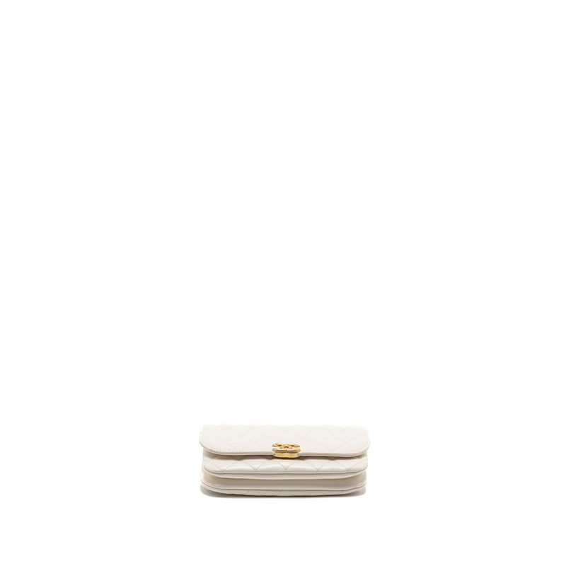 Chanel Flap Phone Holder with Chain Shiny Lambskin White GHW (Microchip)