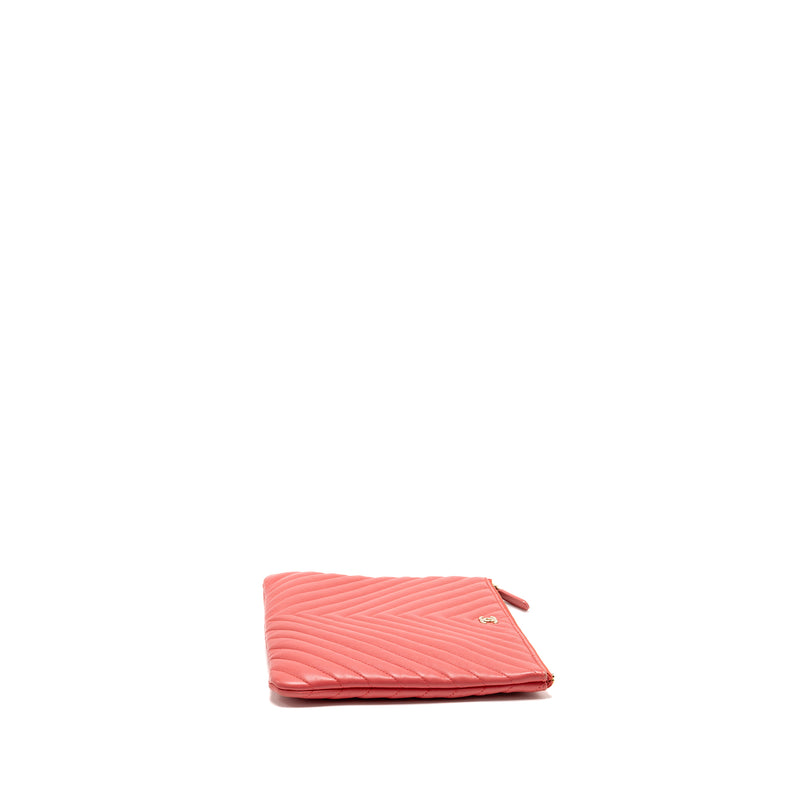 Chanel Chevron Clutch Lambskin Pink GHW