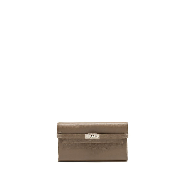 Hermes Classic kelly long wallet epsom etoupe SHW stamp square Q