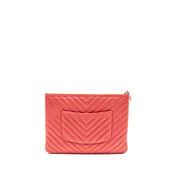 Chanel Chevron Clutch Lambskin Pink GHW