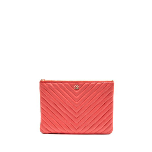Chanel Chevron Clutch Lambskin Pink GHW