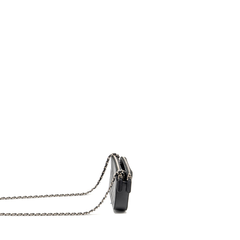 Chanel Double Zip Clutch with Chain Caviar Black SHW