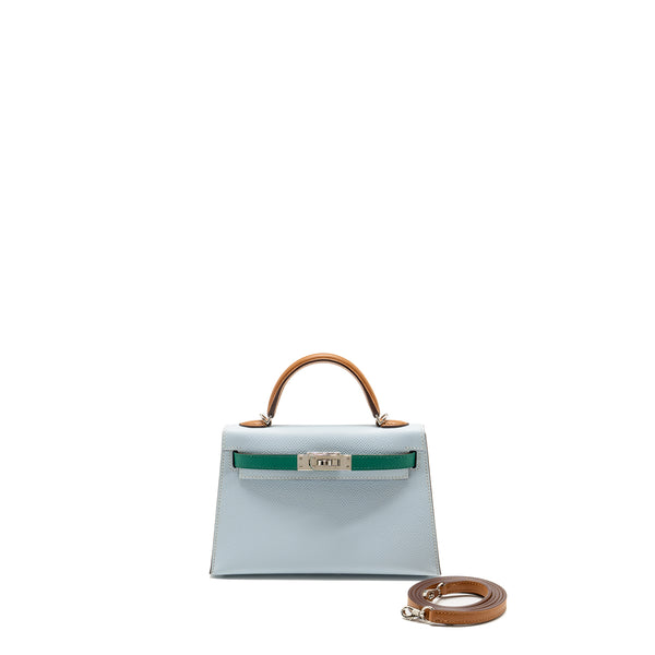 Hermes mini kelly epsom bleu brume/vert jade/gold SHW stamp Z